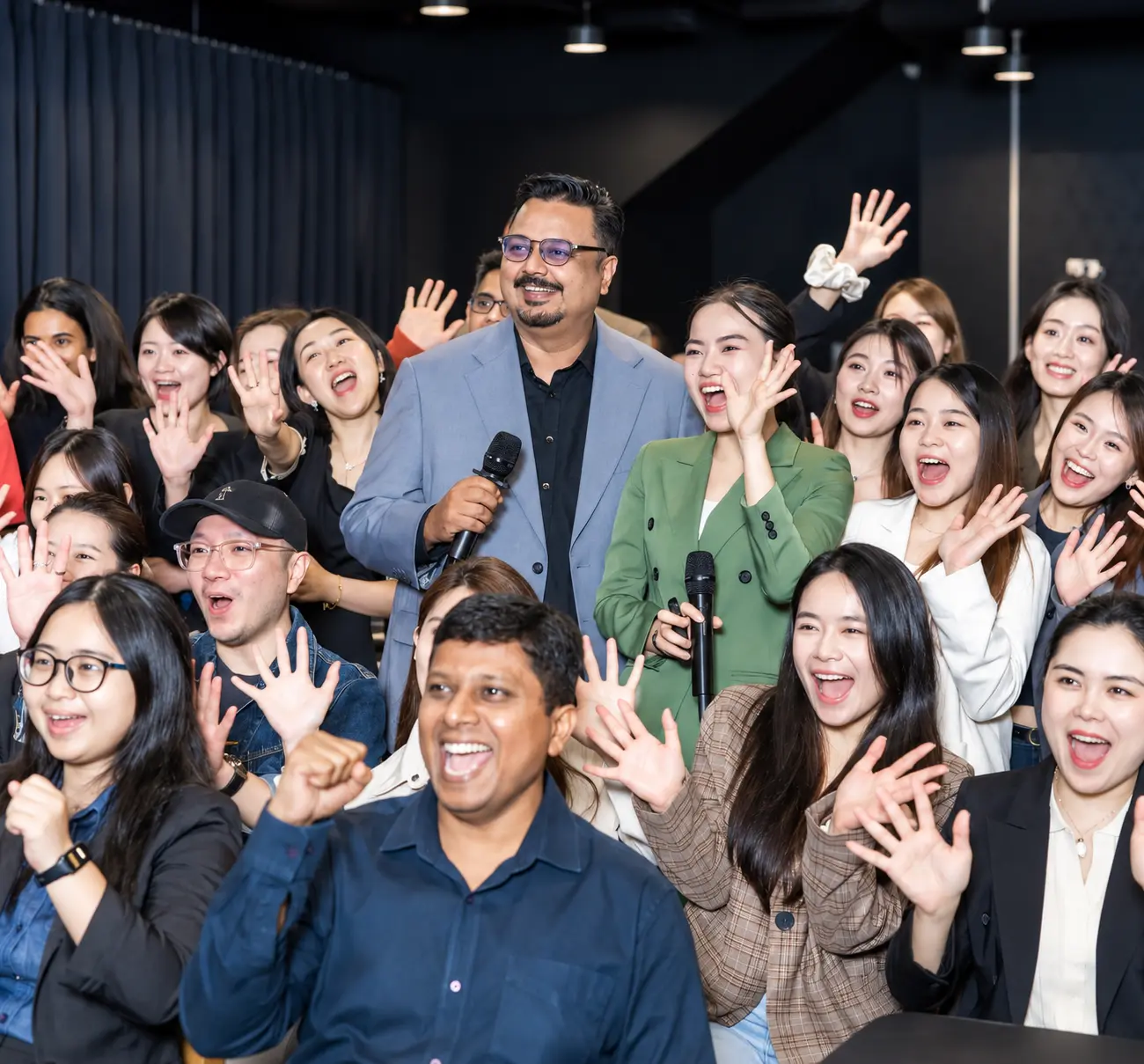 Navin Nair with an energetic group during an interactive speaking session